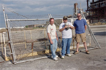 B-25 History Project board members in the parking lot of the B-25 bomber plant in Fairfax, Kansas