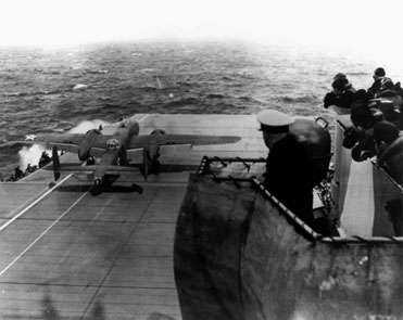 Launch of a B-25 from the deck of the Hornet
